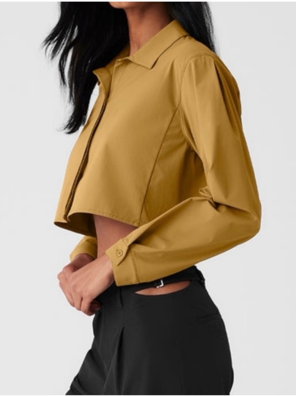 Alo Yoga Cropped Take Me Out Button-Up Top – Golden Olive Branch Size XS - Picture 2 of 4